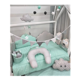 Baby Star Σετ προίκας κρεβατιού Σύννεφο Μέντα 3τμχ